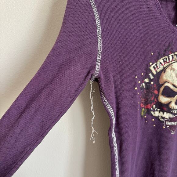 Vintage Y2K Harley Davidson Women Purple Longsleeve Size Medium Skull Biker Punk - Picture 4 of 13